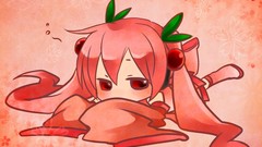 Chibi red eyes anime girls hatsune miku vocaloid sakura miku 