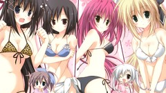 Chibi white hair blondes blush anime girls black hair redheads 