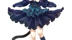 Children dress bows male blue hair green eyes short hair utau 