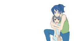 Children glasses white background blue hair anime girls blue 