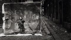 Children Paris France streets grayscale old photography Martine 