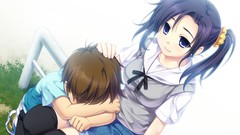 Children Ribbons anime girls blue eyes crying school uniforms 