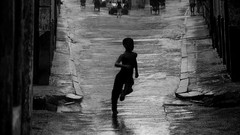 Children running Cuba streets grayscale Vicente Cervera Casino