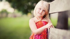 Children Wooden fence Parks fences blondes blue eyes