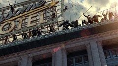 Chimpanzee roofs buildings rebellion concept art apes Billboard 