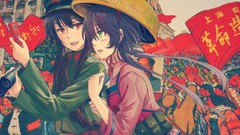 China crowd soldiers hats military communism red eyes belts 