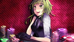 Chips tie gloves green eyes short hair playing cards vocaloid 