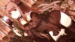 Chocolate Anime brown dress Hearts bows long hair anime girls 