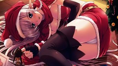 Christmas anime girls blue eyes braids panties Santa outfit 