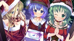 Christmas blondes blue hair anime girls blue eyes green eyes 
