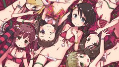 Christmas brown red eyes blondes long hair anime girls green 