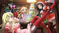 Christmas dress gloves stockings blondes elbows long hair boku 