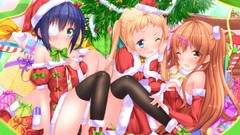 Christmas dress Ribbons stockings blondes blush blue hair long 
