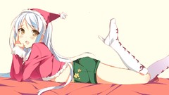 Christmas hats white hair blush long hair anime girls boots 
