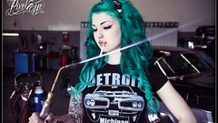 Cigarettes tattoos blue hair piercings Victoria Van Violence