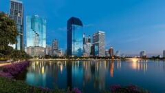 City cityscape Bangkok China Thailand water reflection evening