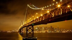 City cityscape clouds skyscraper architecture Bridge night water
