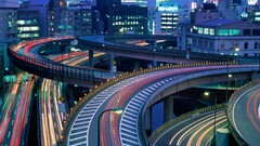 City dusk light trails road traffic Bridge street light