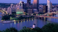 City Lights Bridges architecture cities pittsburgh cityscapes