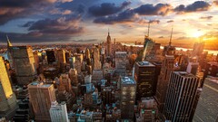 City new york city landscape cityscape building sunset USA