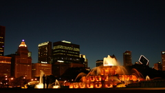 City night lights fountain source silhouettes
