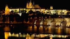 City night water light reflection Prague