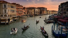 City sky evening Venezia Canal Grande boat venice Italy