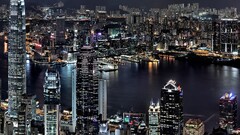 cityscape building lights night Hong Kong victoria harbour Asia