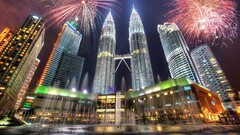 cityscape City building hdr lights Petronas Towers fireworks