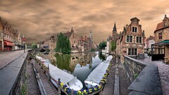 cityscape City hdr building Bruges Belgium sky reflection