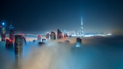 cityscape dubai mist night skyscraper City blue sky City Lights