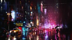 cityscape painting road signs rain Darek Zabrocki night urban
