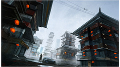 Cityscapes cars buildings lanterns