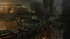 Cityscapes dark futuristic buildings