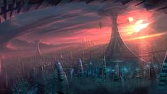 Cityscapes futuristic buildings artwork