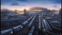 Cityscapes trains buildings artwork