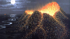 Cityscapes Volcanoes buildings fantasy