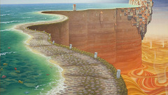 Cliffs cities ocean lava