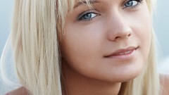 Close-up faces blondes smiling long hair blue eyes models teen 