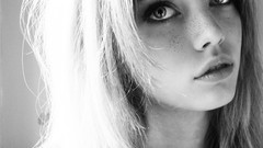 Close-up faces monochrome blondes big eyes freckles models 