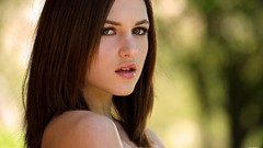 Close-up faces outdoors long hair brown eyes brunettes models 