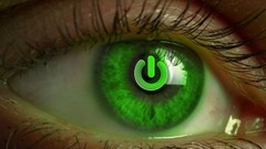 Close-up green eyes power