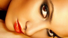 Close-up lips brown eyes