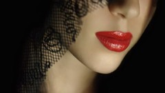 Close-up red lips veil