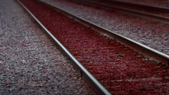 Close-up red railroad tracks