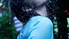 Closed eyes brunettes Blue Shirt Reon Kadena pink lipstick 