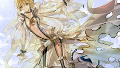 Clothes green eyes short hair cleavage fate series open shirt 