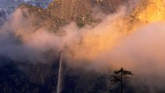 Cloud shrouded bridalveil falls