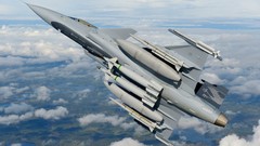 Clouds Aircraft military bomber flying Saab jets bombs skies 