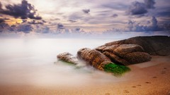 Clouds Algae rocks Beaches mist